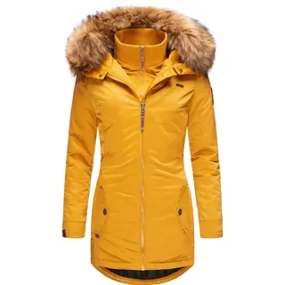 Wintermantel MARIKOO "Wintermantel Sanakoo", Damen, Gr. S, gelb, Obermaterial: 100% Polyester PES.  Obermaterial: Futter: 100% Polyester PES. 100% Polyester PES., Mäntel Wintermantel
