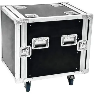 Roadinger Rack Profi KM 12HE, 55cm Einbautiefe, mit Rollen | PRO Flightcase für 483-mm-Geräte (19") | Gestanzte Rackschienen für Käfigmuttern | 4 Klappgriffe | 4 Schlösser | 4 Rollen mit 2 Bremsen