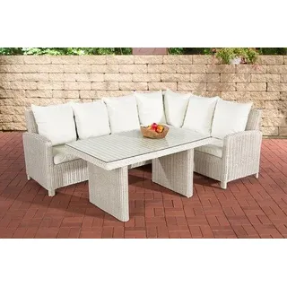 Gartenmöbel - Glas Tisch - Rattan Wicker - Außenmöbel - Esszimmertisch - Lounge-Satz - Terrassentisch - Salonmöbel - Weiss - 6 Personen - Weiß