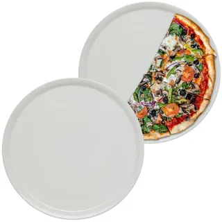 KHG 2er-Set Pizzateller, groß mit 30 cm in weiß, Durchmesser, für Zuhause | perfekt für Gastro und Zuhause, hochwertiges Porzellan, spülmaschinengeeignet & perfekt Stapelbar im zeitlosem Design