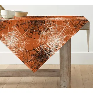 Artoid Mode Orange Spinnennetz Halloween Tischdecke, Tischwäsche Küche Tisch Dekoration Drinnen Urlaub Party Dekor 100x100 cm