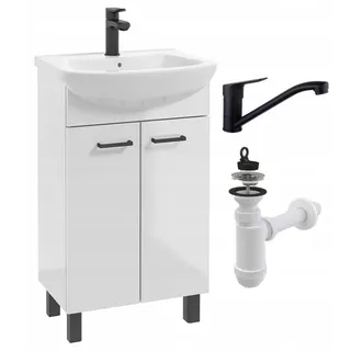 Stamar | Badezimmerschrank - mit Waschbecken - 50 cm - Wasserhahn und Siphon - Weiß