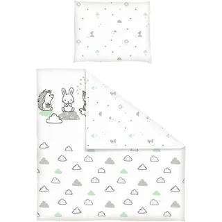 Patinio Babybettwäsche , Grau, Grün, Weiß , Textil , Tier , 80x80 cm , Textiles Vertrauen - Oeko-Tex® , pflegeleicht, atmungsaktiv, hautfreundlich, bügelleicht, schadstoffgeprüft, weiche und anschmiegsame Oberfläche , Schlafen, Babybettausstattung, Babybettwäsche