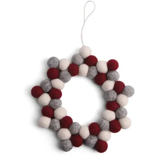 Én Gry & Sif Stern aus Filzkugeln - Weihnachten - Kleiner Kranz/Türkranz (rot, weiß, grau)