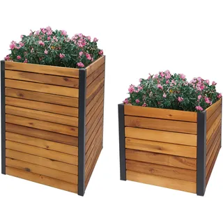 2er-Set Pflanzkasten HWC-L23, Hochbeet Pflanzkübel Blumenkasten, Outdoor Akazie Holz FSC®-zertifizie