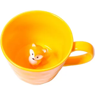 hengshukeji Niedliche Fuchs-Keramiktasse mit verstecktem 3D-Tier im Inneren, niedliche, handgefertigte Cartoon-Figur, ideales Geburtstagsgeschenk für Kaffee- und Milchteeliebhaber, 350 ml (Fuchs)