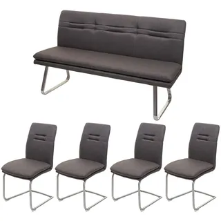 MCW Esszimmer-Set MCW-H70, Esszimmergruppe Sitzgruppe Esszimmergarnitur, Stoff/Textil Edelstahl gebürstet ~ grau-braun 160cm