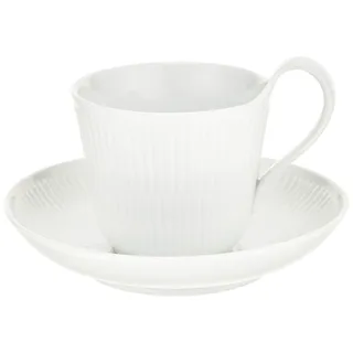 Royal Copenhagen White Fluted Tasse und Untertasse mit Hohem Henkel 25cl Porzellan Weiß, Maße: 15cm x 9cm, 1017384