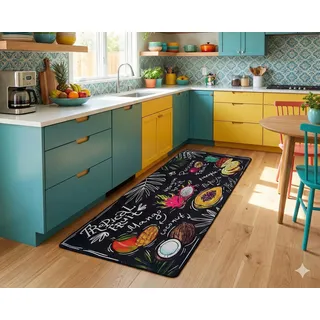 miqna Küchenteppich, rutschfeste Küchenläufer, Waschbarer Küchen Teppich, Schwarz Küchenmatte, Waschbarer Küchen Teppich (Feast, 80 x 200)