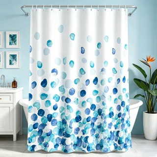 Lerores Duschvorhang 200x200 cm Blaue Blütenblätter, Beschwerter Saum Antischimmel Textil, Wasserabweisend, Waschbar Polyester Badevorhänge mit Ösen und 12 Duschvorhangringe für Badezimmer, Badewanne