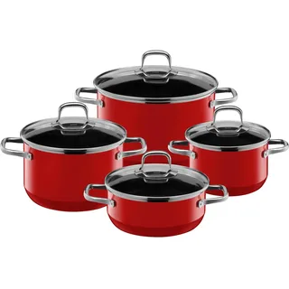 Silit Elegance Line Topfset Induktion 4-teilig, Kochtopf Set mit Glasdeckel, Silargan Funktionskeramik, Induktions Töpfe Set nickelfrei, rot