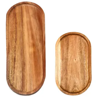 Bofanze 2 Stück Ovale Holztabletts Serviertabletts Holztablett Akazie Braunes Deko Serviertablett Holztabletts Kleines Oval Dekorative Tabletts Naturholz Servierbrett für Kuchen, Snacks, Früchte