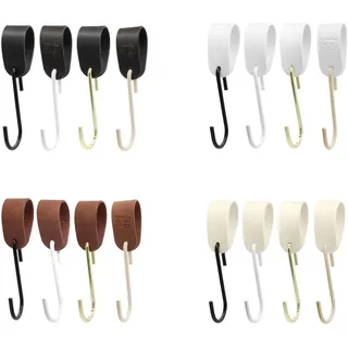 Garderobenhaken GARD Schlaufe mit S-Kleiderhaken | Lederschlaufe veganes PU-Leder | Dekoratives Lederband für Garderobenstangen, Kleiderständer, Lederriemen (beiges Band / goldener Haken, 9er Set)