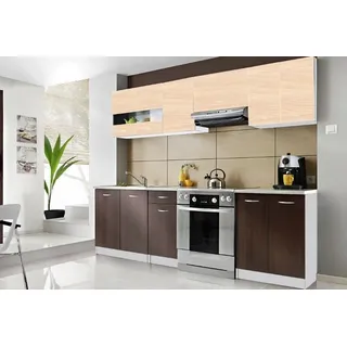 Roe Furniture | Küchenzeile - 240x200 cm - Wengé und Sonoma - Einbauküche, Küchenblock, Singleküche, Singleküchenblock, Küchen - Braun, Dunkelbraun