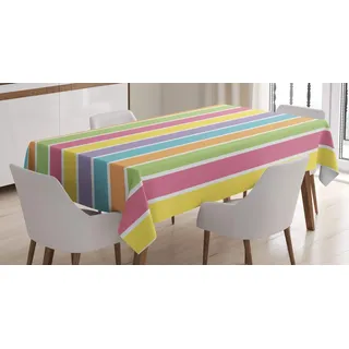 ABAKUHAUS Bunt Tischdecke, Pastell Sommer Funky, Inn und Outdoor Bereich geeignet Waschbar Druck Klare Farben Kein Verblassen, 140 x 200 cm, Gelb Grün Lila