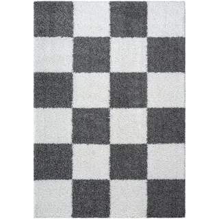 Hochflorteppich , Grau, Weiß , Textil , Karo , rechteckig , 200x290 cm , für Fußbodenheizung geeignet, schmutzabweisend, für Hausstauballergiker geeignet, pflegeleicht , Teppiche und Böden, Teppiche, Hochflorteppiche & Shaggys