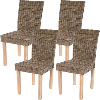 4er-Set Esszimmerstuhl Littau, Korbstuhl Stuhl Küchenstuhl, Kubu-Rattan - Braun