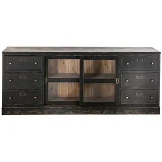 Signature Sideboard aus massivholz und glas - amsterdam 200/50/80 cm , Schwarz , Holz , 50x80x58 cm , Kleinmöbel, Kommoden, Sideboards