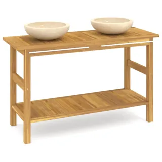 vidaXL Waschtisch mit Creme Marmorbecken Massivholz Teak - Creme