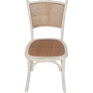 Biscottini Küchenstuhl mit Rückenlehne Rattan (weiß) L 45,5 x T 42,5 x H 89,5 cm – Esszimmerstuhl – Shabby-Stuhl – Esszimmerstühle – Küchenstühle