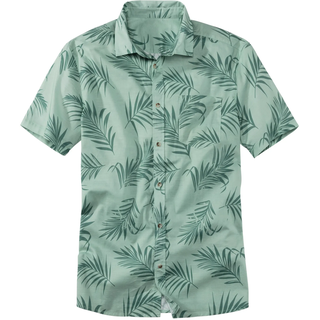 Hawaiihemd JOHN DEVIN "sommerliches Kurzarmhemd mit großem Palmen Druck", Herren, Gr. L (41/42), N-Gr, grün (hellgrün, grün), Web, Obermaterial: 100% Baumwolle, gemustert, regular fit, Rundhals, abgesteppte Kante, Hemden Hawaiihemd, Kurzarm, Freizeithemd mit Palmenprint aus reiner Baumwolle, Topseller