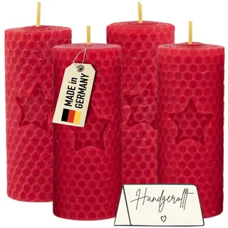 Wachsmann Stumpenkerzen Osterkerzen, 4er-Set, 100% Bienenwachs, handgerollt, Made in Germany, Bienenwachskerzen, Honigkerzen mit je 6 Stunden Brenndauer