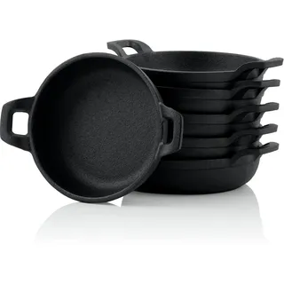 BBQ-Toro Gusseisen Grillpfännchen (6-er Set) | Ø 13 cm | bereits eingebrannt - preseasoned | Gusseisen Grillpfannen, Pfännchen, Servierpfanne, Grillpfanne, Gusspfanne