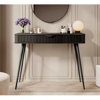 AX LIVING Vespasia kleiner Schminktisch schwarz 100,2 cm geriffelter - Schwarz