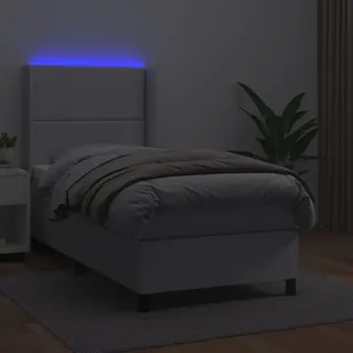 vidaXL Boxspringbett mit Matratze & LED Weiß 100x200 cm Kunstleder - Weiß