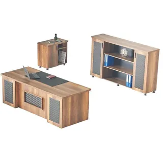 aea Arbeitszimmer-Set 3tlg Bürotisch Sideboard Kommode Stauraum Braun Schwarz - Braun/Schwarz