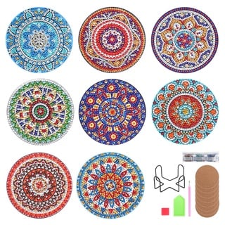 KEESIN Diamond Painting Untersetzer,8 Stück Diamond Art Untersetzer mit Halter klebendem Korkboden DIY Diamond Painting Coaster für Erwachsene Kinder Anfänger(Mandala A)