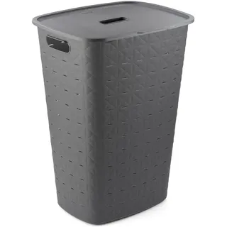 Curver Softex Wäschekorb, 56 l, 70% recyceltes Material, langlebig, leicht, dunkelgrau