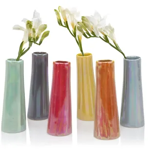 Chive,Set mit 6 Galaxie, 3.8 cm breit, 14 cm hoch, klein, zylinderförmig, Keramikknospen-Blumenvase, einzigartige einzelne Blumenvase, dekorative Blumenvase für Heimdekoration, blau, orange