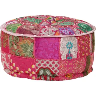 SYFAXTM Patchwork Sitzpouf Rund Baumwolle Handgefertigt 40x20 cm Rosa - Rosa, Bunt