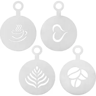 Kaffee-Schablonen, 4-teiliges Edelstahl-Set, Cappuccino-Barista-Schablonen, Weihnachts-Kaffee-Schablonen, Tortendekoration, Latte-Art-Kaffeegirlandenform