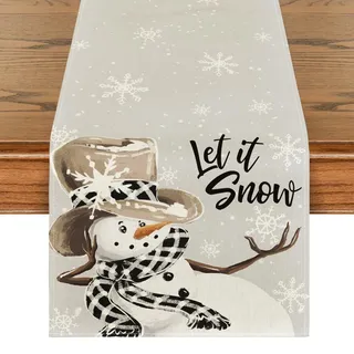 Artoid Mode Schneemann Lass Es Schneien Weihnachten Tischläufer 40x140 cm | Saisonal Büffel Plaid Schal Winter Xmas Hause Wohnzimmer Tisch Dekoration Drinnen Urlaub Party Dekor