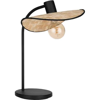 EGLO Nachttischlampe Marywell, Korb Tischlampe im Japan-Stil, Zimmer Deko Schlafzimmer aus Metall in Schwarz und Bambus in Natur, E27 Fassung, H 46,5 cm