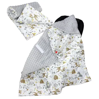 TupTam 2er Set Baby Decken Einschlagdecke 85x85 cm für Autositz Babyschale Babydecke Wiegendecke Minky Baumwolle, Farbe: Hirschkalb/Grau, Größe: Herbst/Winter - 85 cm x 85 cm