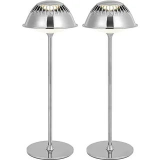 LuminexDesigns 2ER Kabellose LED Tischlampe Modern Chrome VIOA TL14 | Robuste Metall-Tischleuchte | Große Touch-Bedienfläche | 5200mAh Akku | IP54 | Für Homeoffice, Wohnzimmer, Balkon, Büro