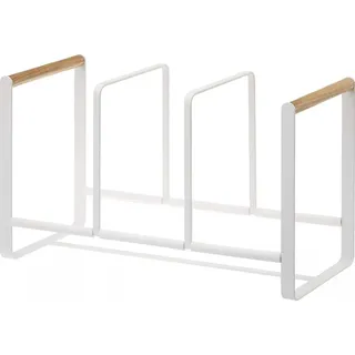 Yamazaki Home Tellerständer Geschirrständer Geschirr-Organizer weiß Metall mit Holz Tosca 02963