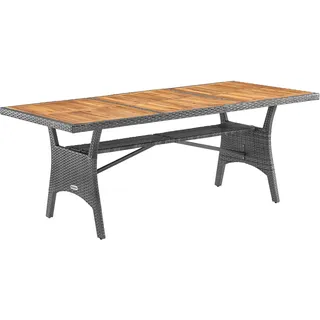 Polyrattan Gartentisch Takeo Grau 190x90x74cm Akazie