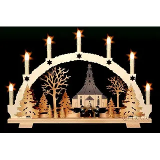 3D-Schwibbogen mit 7 Kerzen Seiffener Kirche 52x32cm Erzgebirge Lichterbogen Seiffen