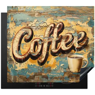 MuchoWow Herdabdeckplatte Kaffee - Vintage - Braun - Tasse 60x52 cm , Teakfarben , Kunststoff , Rechteckig , 60x52x0.2 cm , Made in Europe , Küchen, Küchenelektrogeräte, Herde, Herdabdeckplatten