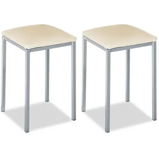 ASTIMESA - Gepolsterter Küchenhocker - Solide und Feste Struktur - Gestell Farbe Aluminium und Sitzfläche aus Kunstleder - Sitzfarbe: Beige, Lieferumfang: 2 Stück, Maße: 35 x 35 x 45 cm