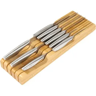 Bamboo Küchenmesserblock Halter Organizer - Hält 5 Lange und 6 Kurze Messer - Gummifüße - Nachhaltiges Bambusdesign - In der Schublade