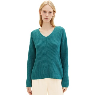 TOM TAILOR Damen 1039242 Basic Pullover mit V-Ausschnitt, 32402-ever Green Melange, M