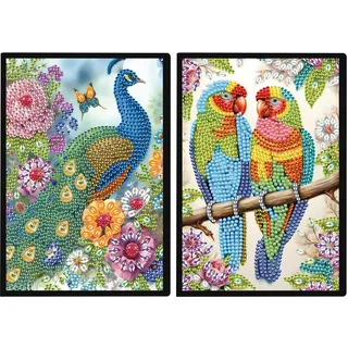 DCIDBEI 2 Pack Notizbuch Diamond Painting Notizbücher Papagei Pfau A5 Blanko Diamant Malerei Notebook Diamond Painting Notizheft Skizzenbuch Diamond Painting Tagebuch Studenten Geschenke 50 Blätter