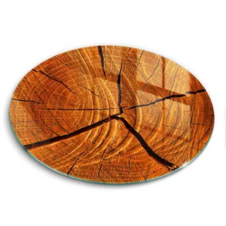 Wallfluent Glasplatte Ø 30 cm Baumstamm Struktur , Braun , Glas , Rund , 30x30 cm , Küchenzubehör, Schneidebretter