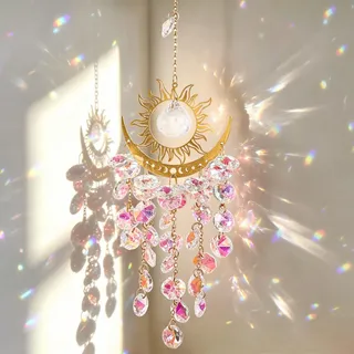 DEMIUKO Sonnenfänger Kristall Fenster Hängend Windspiel Wasserfall Kristall Anhänger Modern Deko Sonnenfänger Lichtspiel Prisma Lichtfänger Suncatcher für Garten Fensterdeko Geburtstag Geschenk