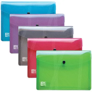 Oxford Dokumentenmappe A5, aus Kunststoff, transparent, 5 Farben, 5er Pack, Farblich sortiert